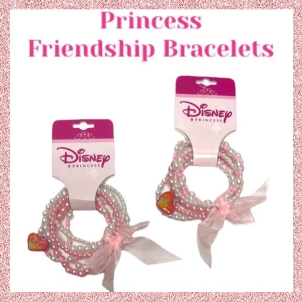 Disney Princess Bracelet Pink Bow Pearls Girls Friendship Best Friends 2 pc Set